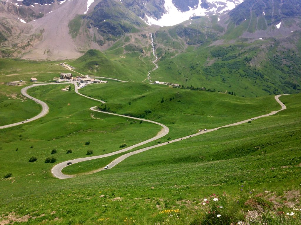 Hairpin bend on the road to the Col du Galibier, a ride in the French Alps