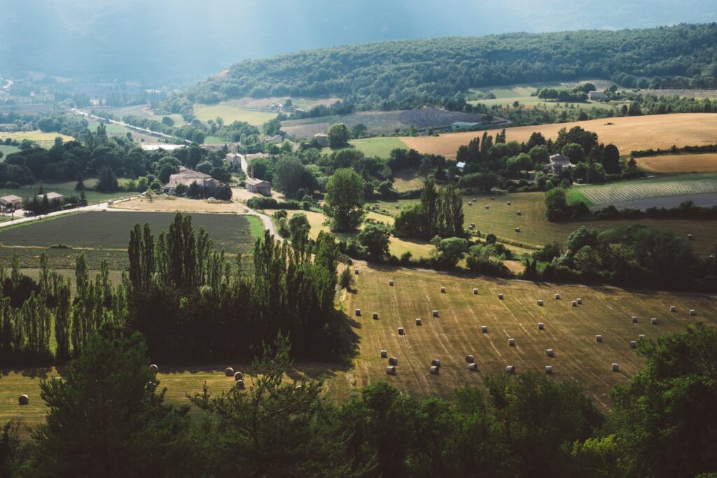 View of farm fields in Provence