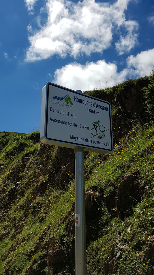 The sign at the top of the Hourquette d'Ancizan in the Pyrenees