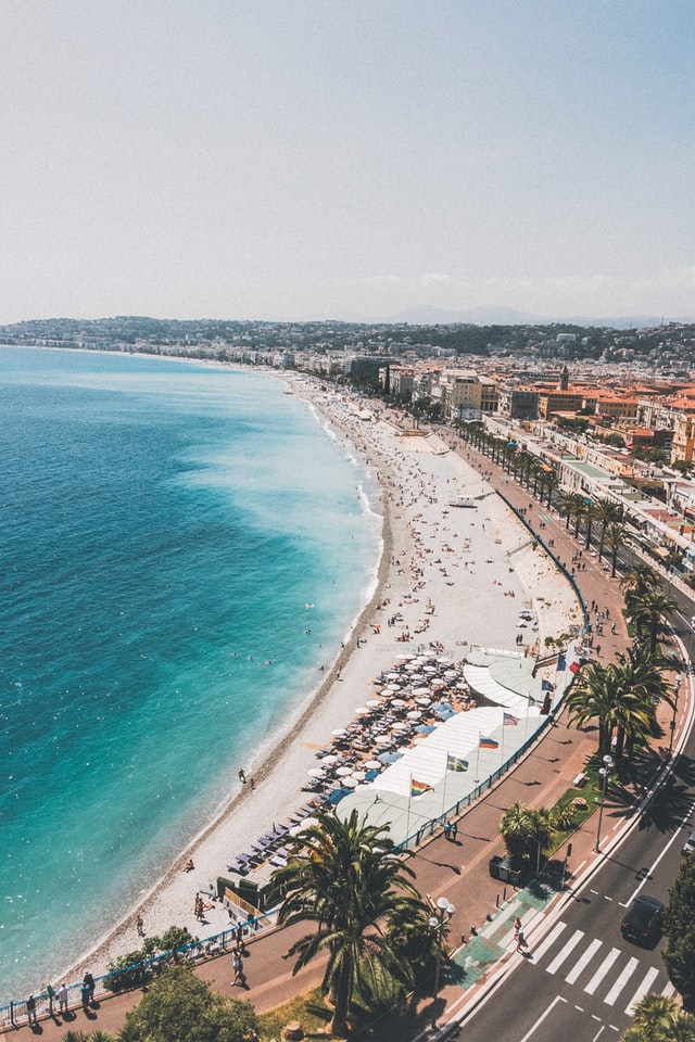 View of the beach at Nice from above