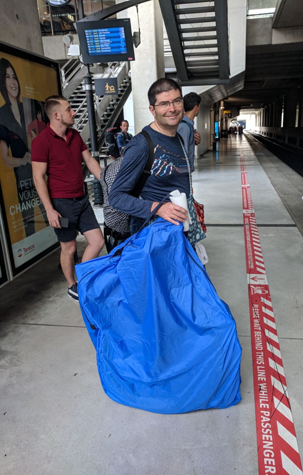 A rinko bike bag on a train platform