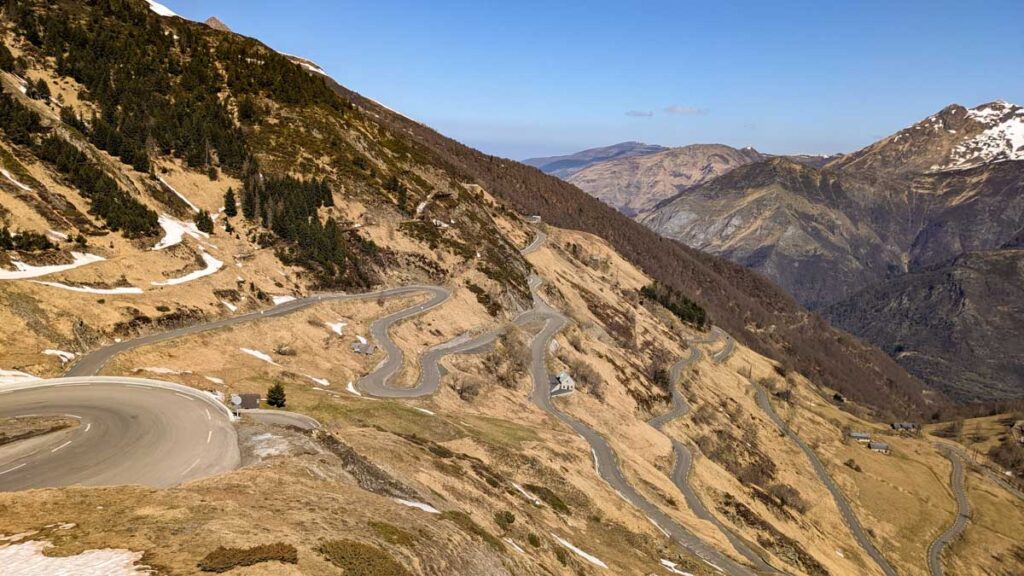 The hairpin bends of Luz Ardiden as they wind their way up to the ski station.