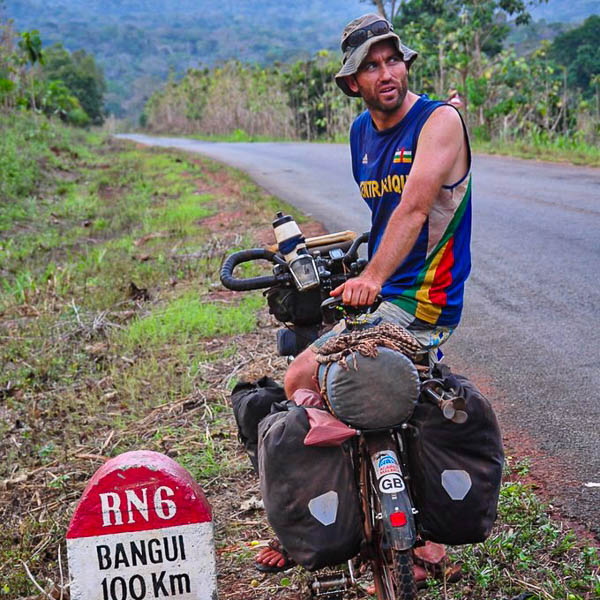 Peter Gostelow cycle touring on RN6 to Bangui, Central African Republic