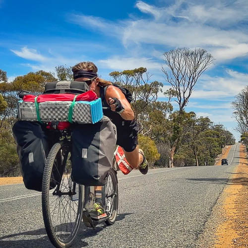 Nicolai Bangsgaard, on his kick scooter while making his way across Australia