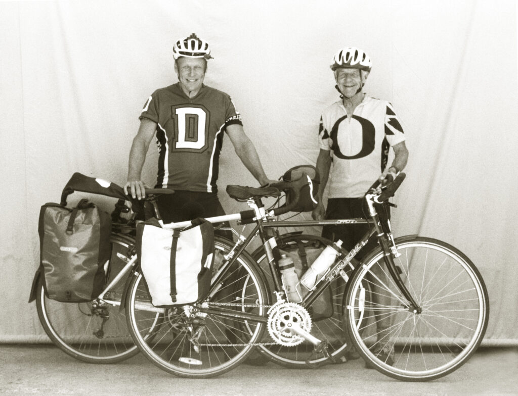 Kari and Merv Loia and their Touring bikes for their TransAmerica Bike Trail cycle tour