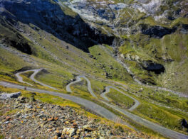 hairpin road cycling on he Cirque de Troumous climb in the Pyrenees
