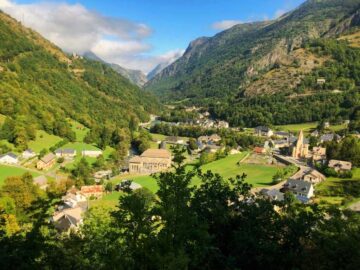 View looking out across the Pyrenees and French village of Gedre