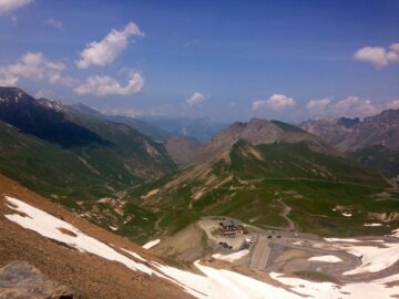 Col du Galibier cycling view from the summit in the French Alps