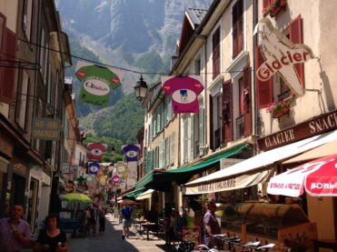 Cycle friendly village of Bourg d'Oisans in the French Alps