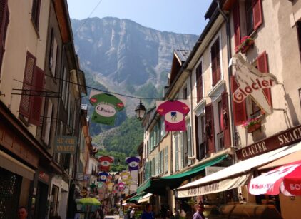 the cycling friendly village of Bourg d'Oisans in the French Alps